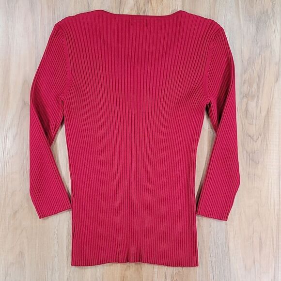 🔺️RQT Maroon Ribbed Zipper & Stud Scoop Neck Ribbed Sweater Small - Picture 3 of 10